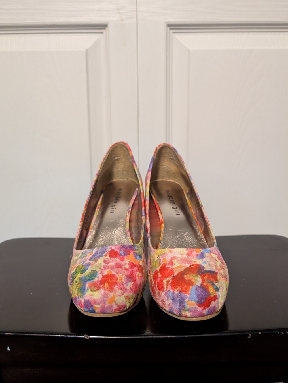 Colorful Floral Round-Toe Heels - Watercolor Print